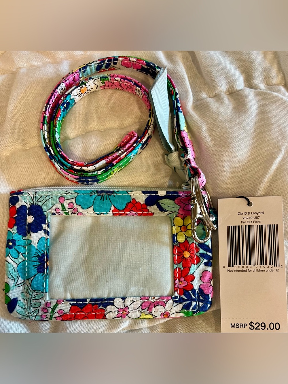 NEW Vera Bradley Zip ID Case & Lanyard Far Out Floral Card Holder Coin Purse